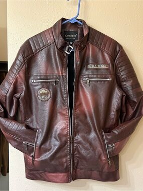 Men's Burgundy Leather Bomber Jacket